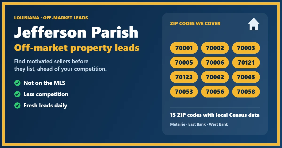 Investor reviewing off-market properties in Jefferson Parish, Louisiana