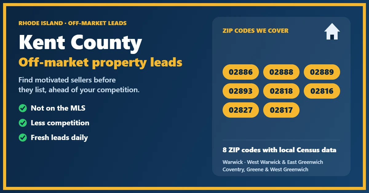Map view of neighborhoods with off-market properties in Kent County, Rhode Island
