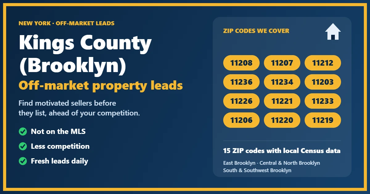 Quiet residential street with off-market properties for sale in Kings County, New York