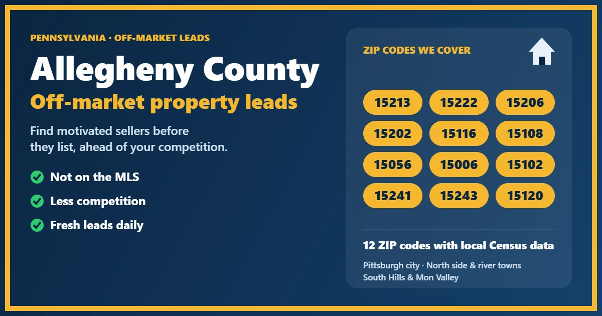 Off-market property Allegheny County neighborhood illustration with Pittsburgh-area homes