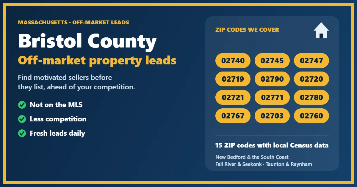 Town overview map for off-market properties in Bristol County Massachusetts