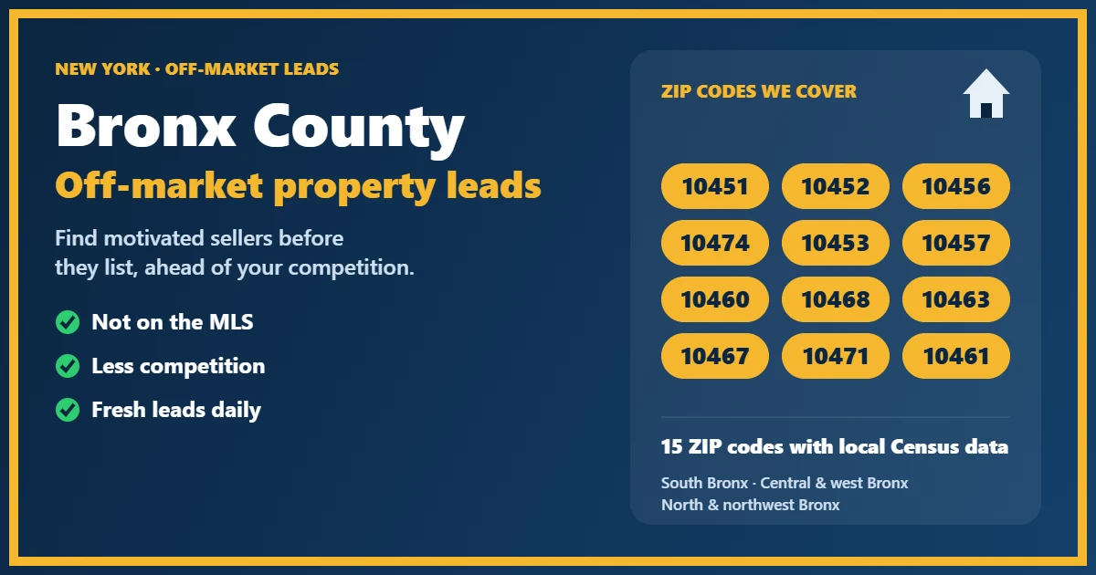 Apartment buildings and row houses among off-market properties in Bronx County New York State