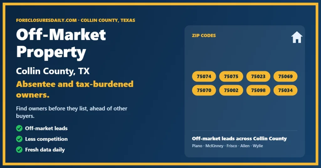 Off-market property Collin County Texas guide from ForeclosuresDaily.com