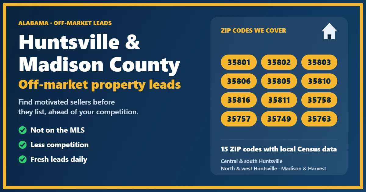 Off-market properties in Madison County, Alabama: homes in the Huntsville area