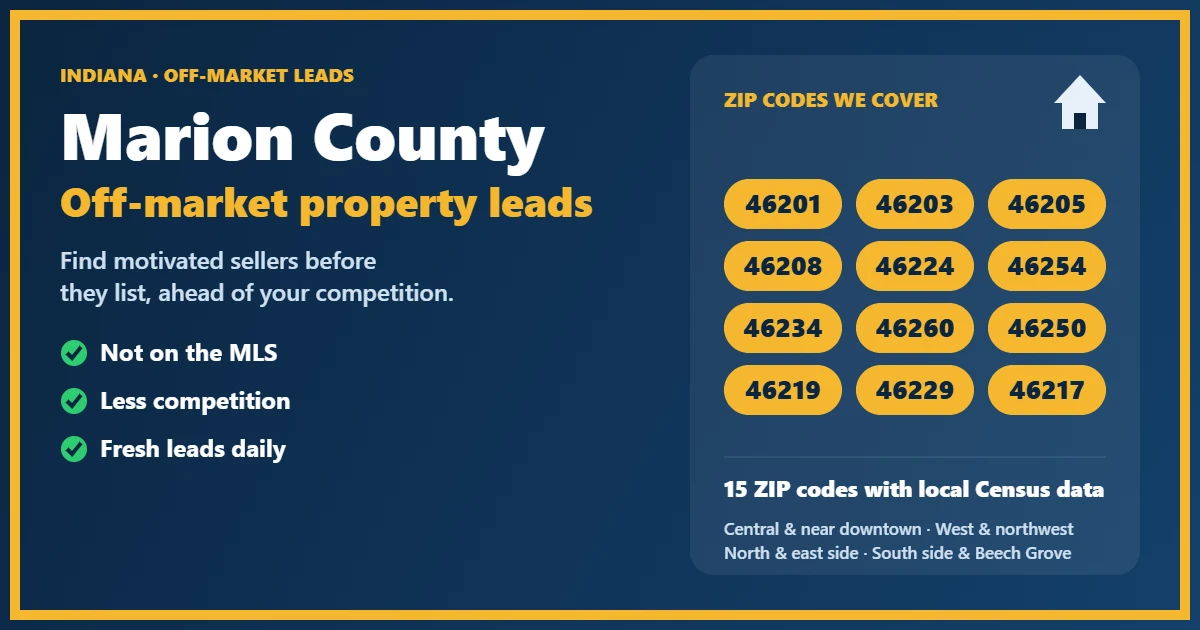 Off-market properties in Marion County, Indiana: a residential street in Indianapolis