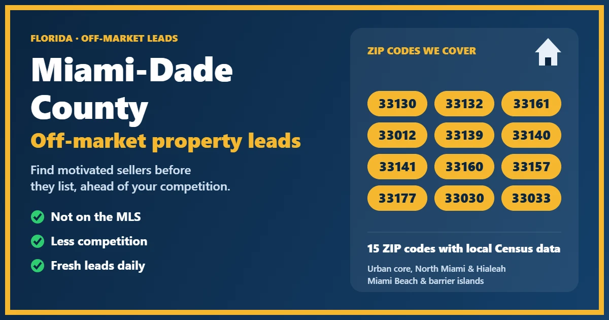 Investor reviewing a lead map of off-market properties in Miami-Dade County, Florida