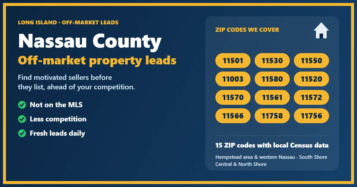 Map of neighborhoods with off-market properties in Nassau County, New York State