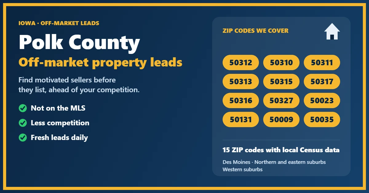 Map of off-market properties in Polk County, Iowa neighborhoods