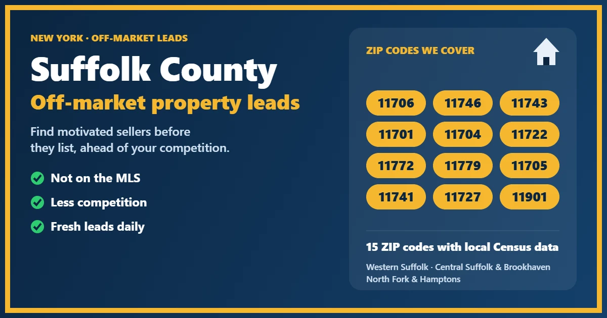 Neighborhood view: off-market properties in Suffolk County, New York State
