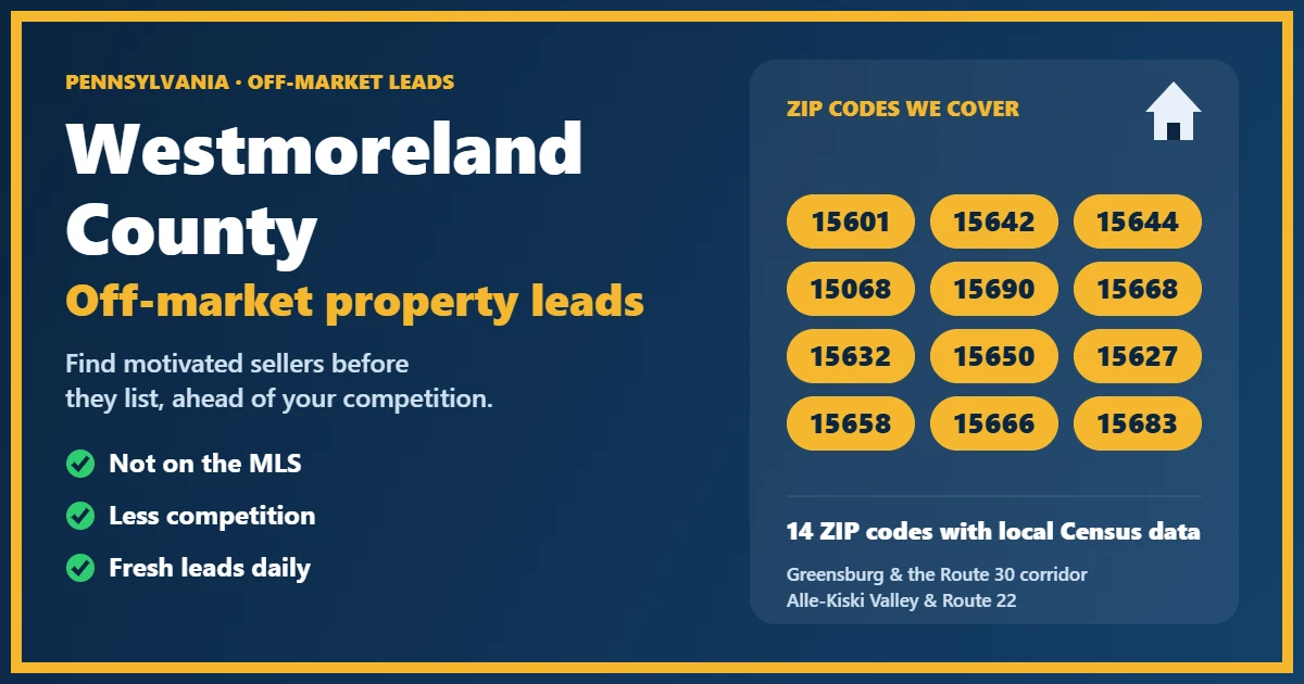 Off-market property Westmoreland County lead research office