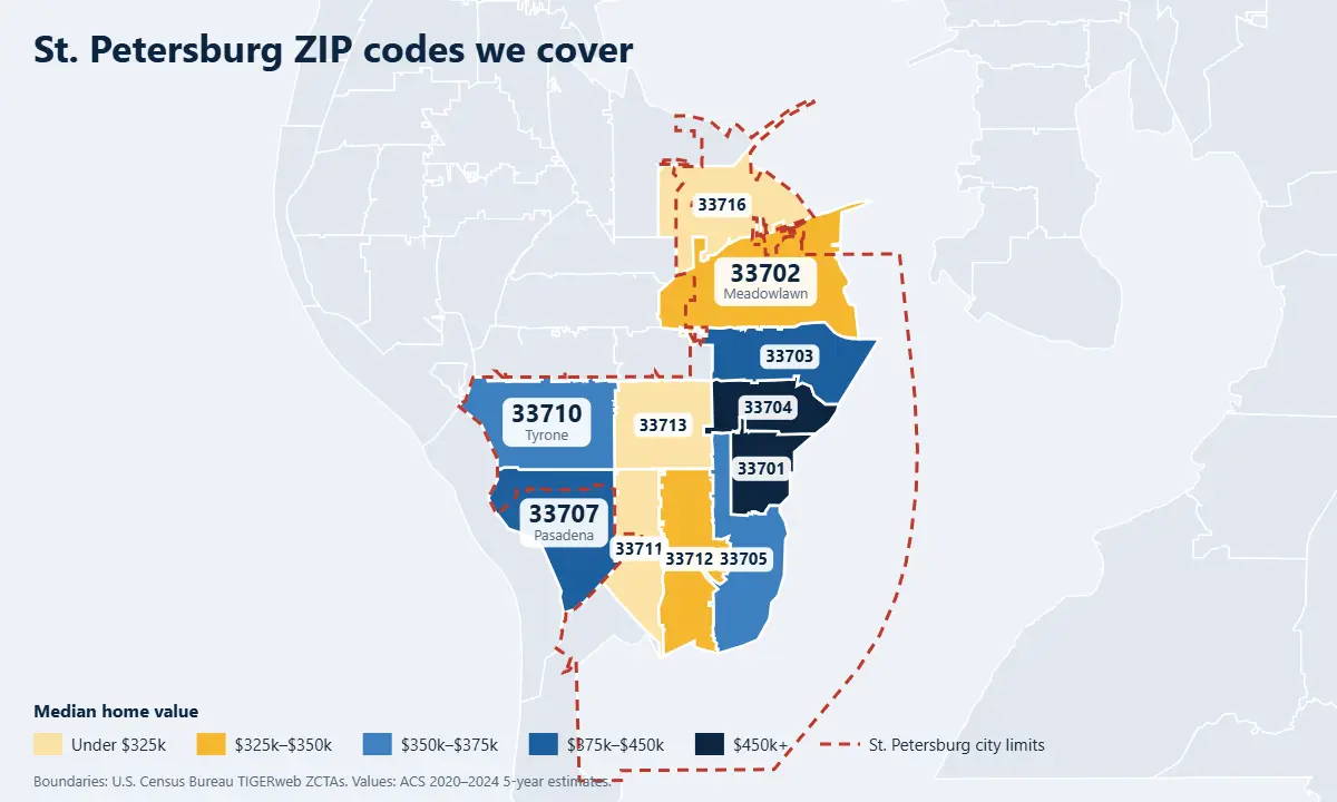 St. Petersburg real estate listing platform map of ZIP codes by median home value