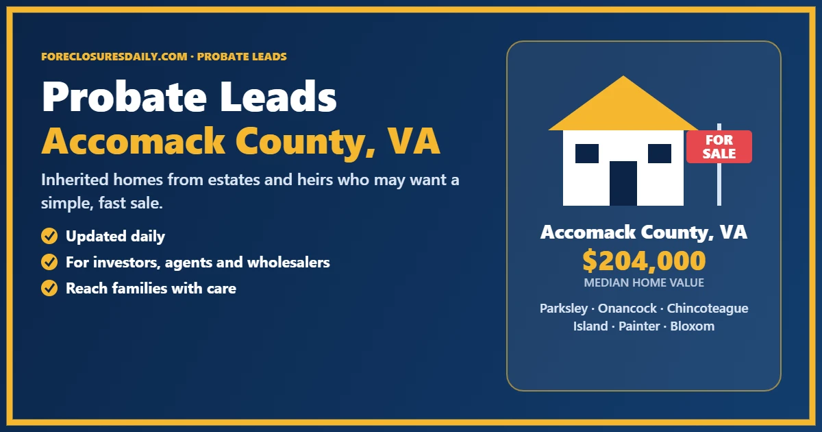 Probate real estate leads in Accomack County, Virginia