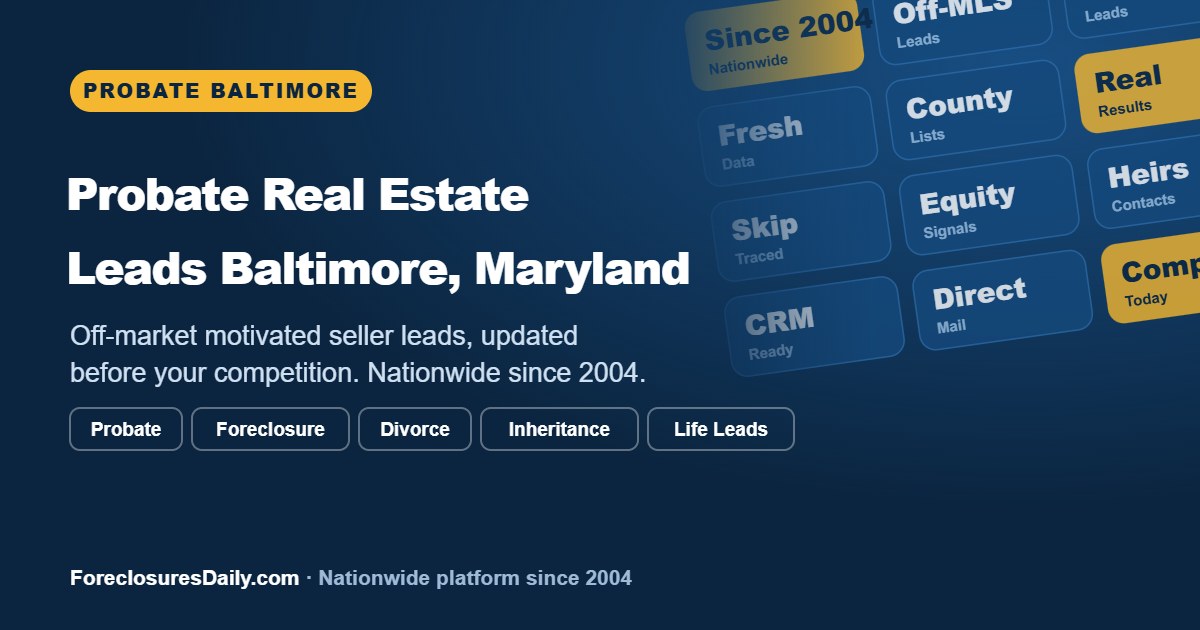 Baltimore rowhouse street, the kind of home investors research with probate leads in Baltimore