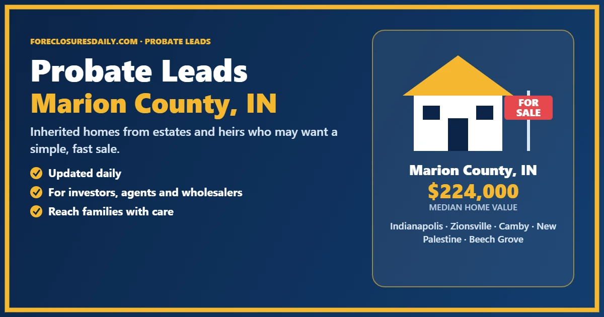 Probate real estate leads in Marion County, Indiana