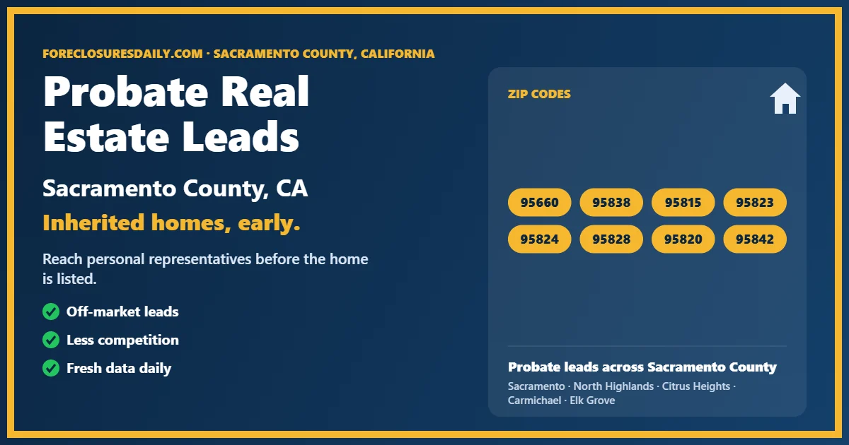 Probate real estate leads Sacramento County California guide from ForeclosuresDaily.com