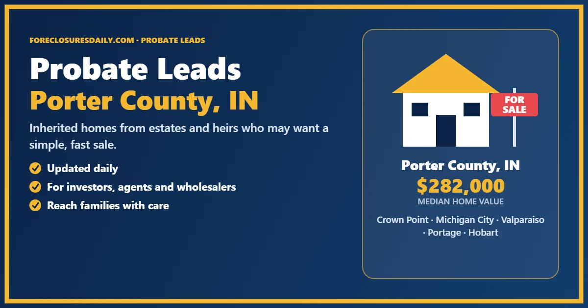 Probate real estate leads in Porter County, Indiana