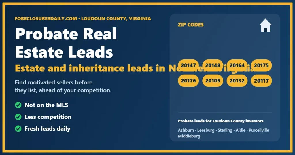 Probate real estate leads Loudoun County Virginia from ForeclosuresDaily.com