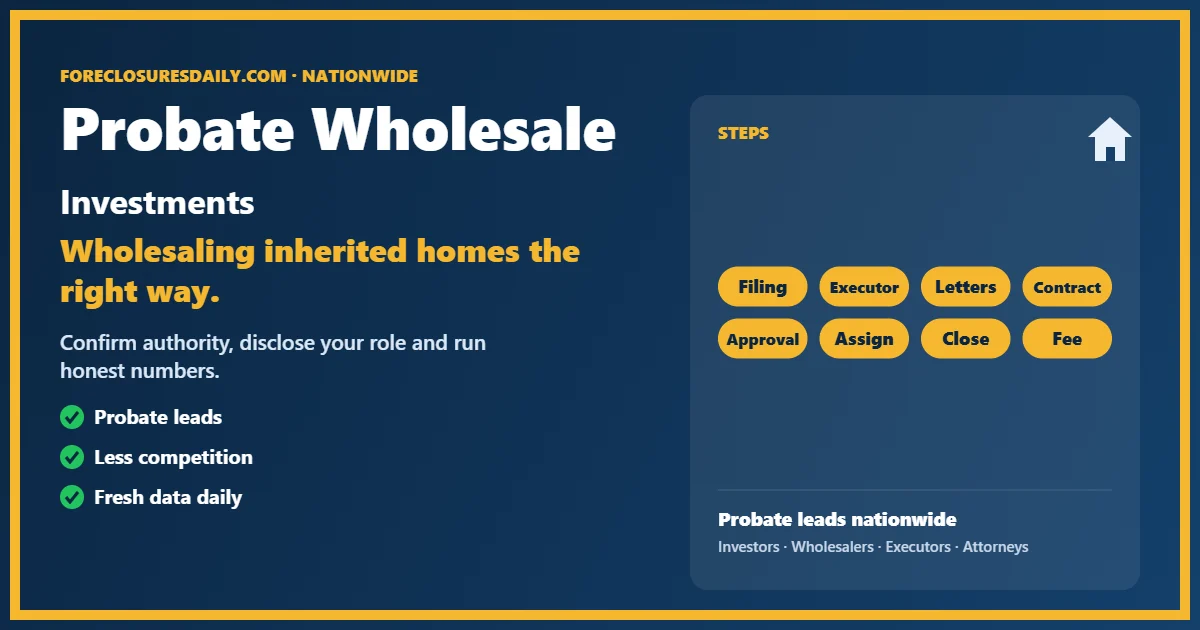 Probate wholesale investments guide from ForeclosuresDaily.com