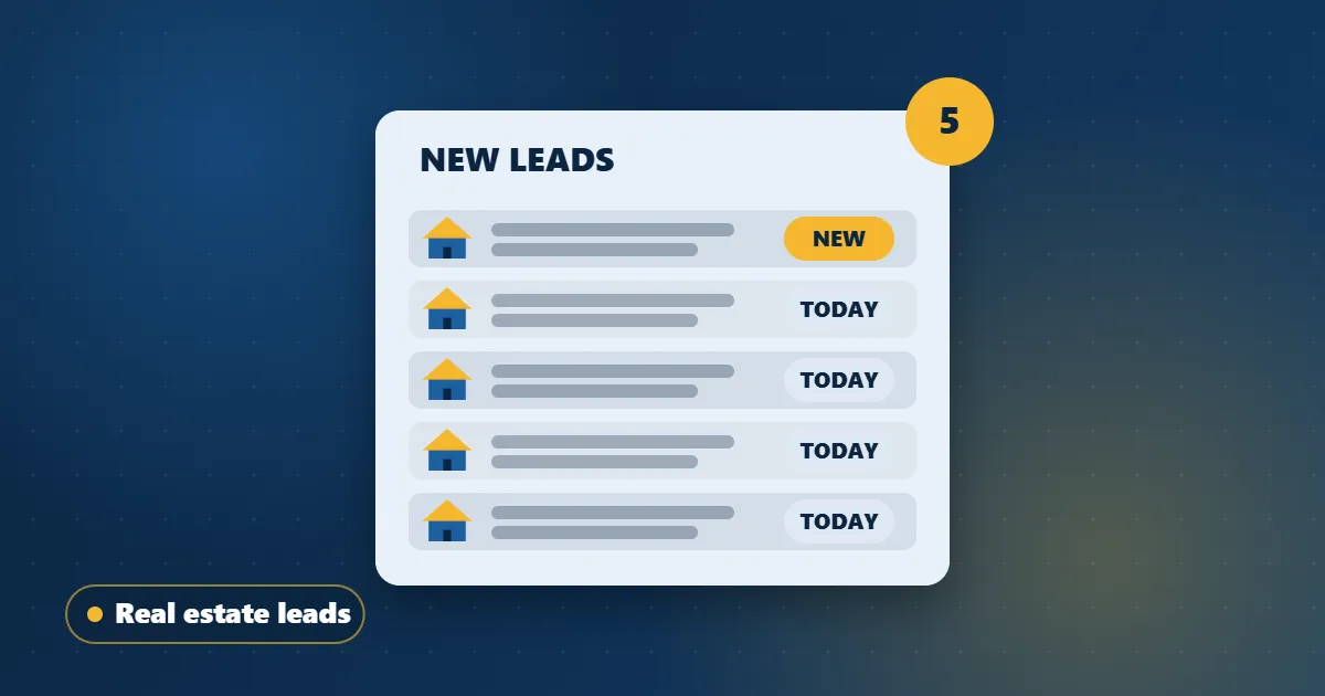 Illustration of a new real estate leads list with homes marked new and today