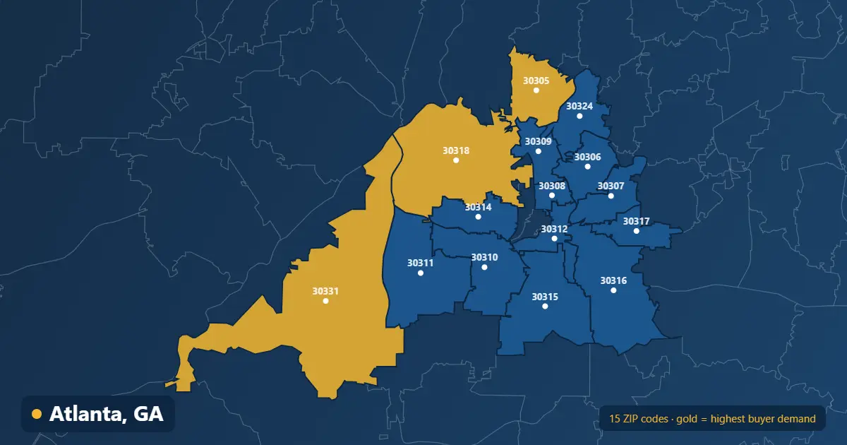 Map of Atlanta ZIP codes covered by our real estate listing platform