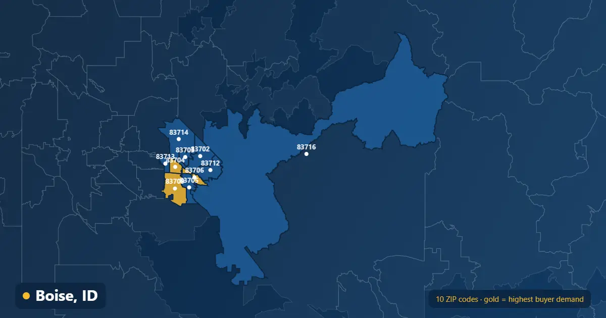 Map of Boise ZIP codes covered by our real estate listing platform