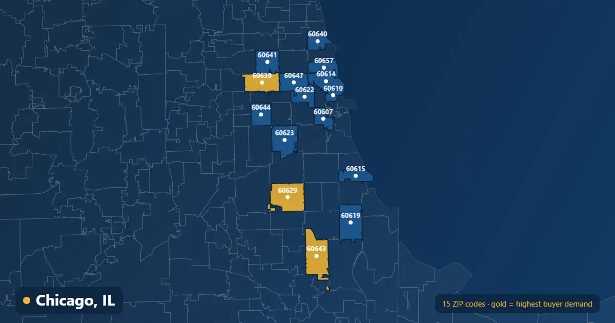 Map of Chicago ZIP codes covered by our real estate listing platform