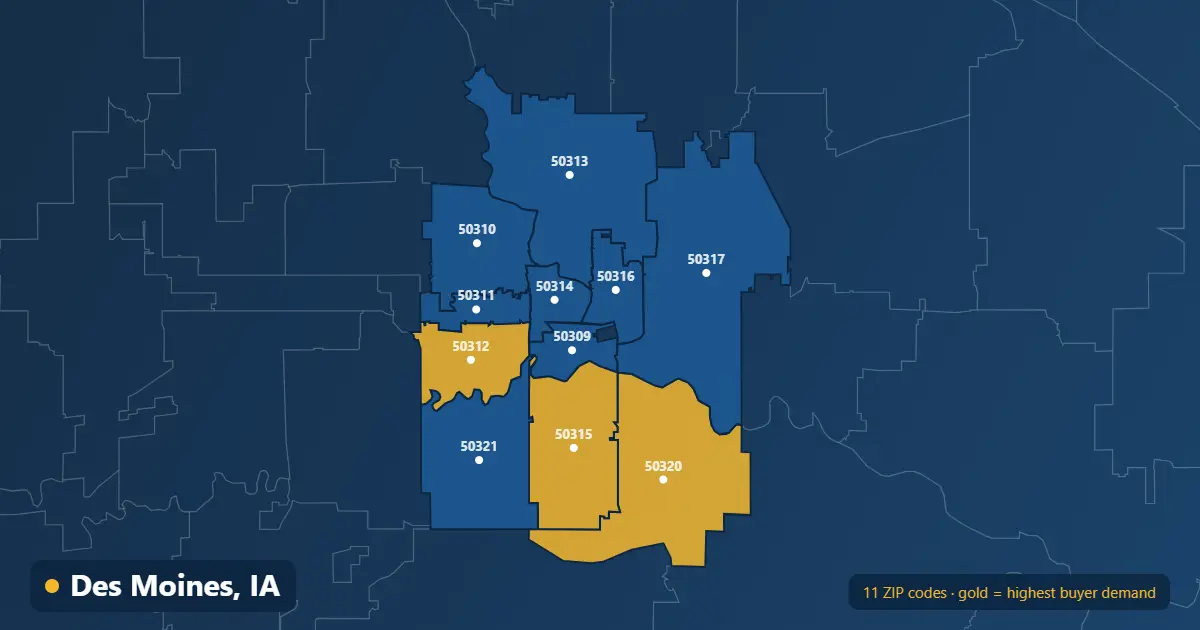 Map of Des Moines ZIP codes covered by our real estate listing platform
