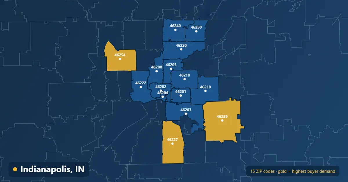 Map of Indianapolis ZIP codes covered by our real estate listing platform