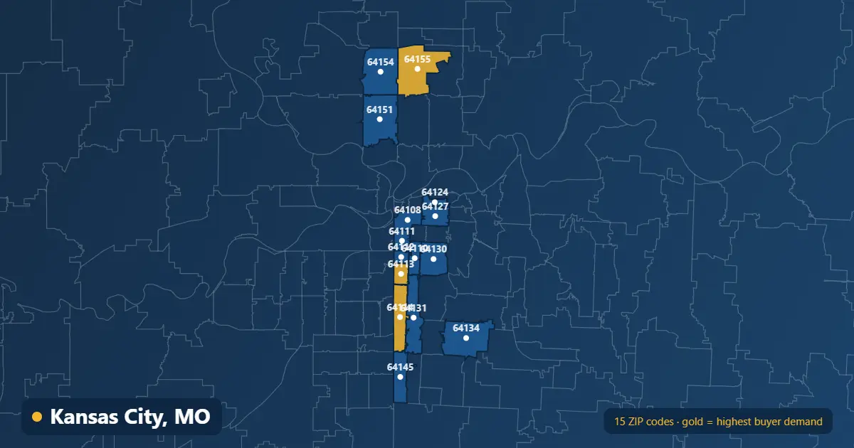 Map of Kansas City ZIP codes covered by our real estate listing platform