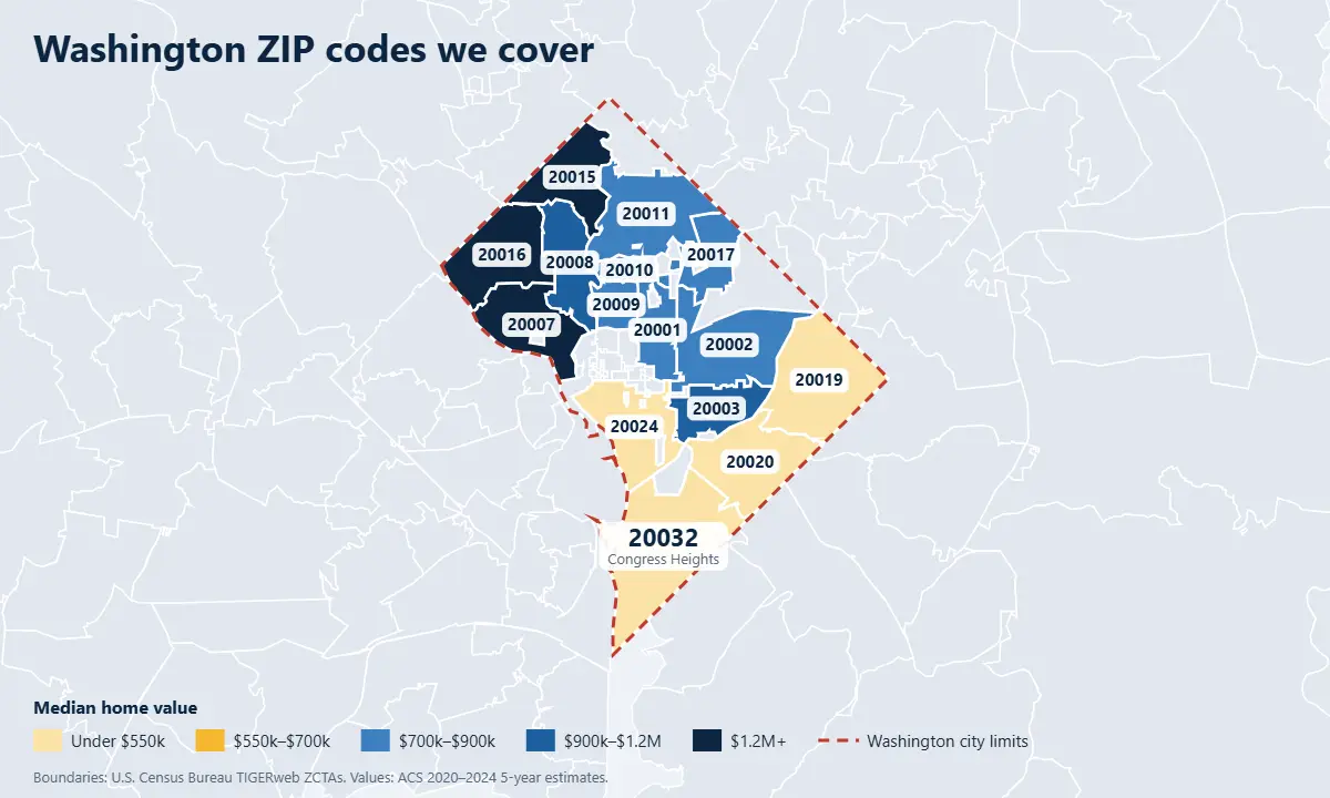 Washington real estate listing platform map of ZIP codes by median home value