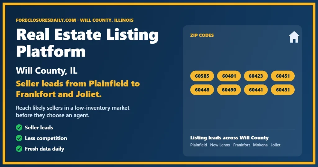 Real estate listing platform Will County IL from ForeclosuresDaily.com