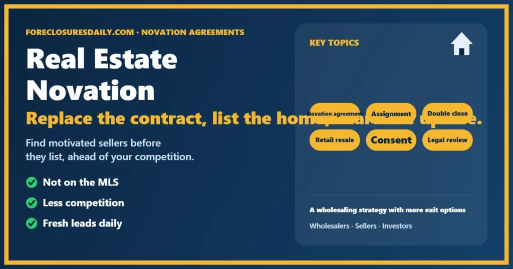 Novation real estate agreement guide from ForeclosuresDaily.com