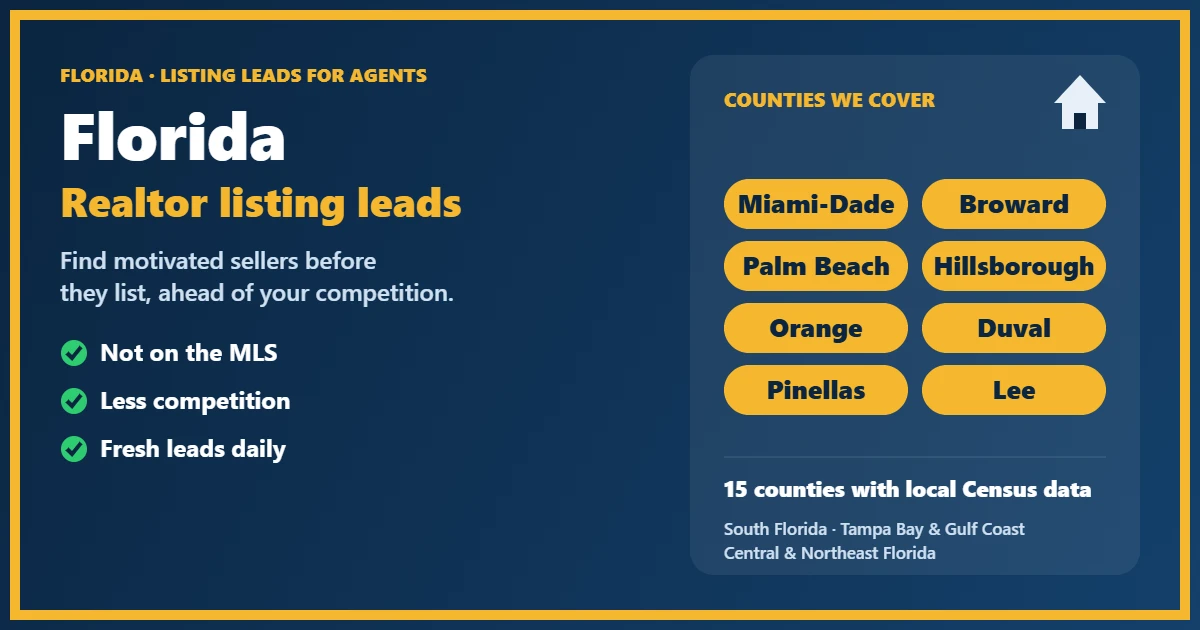 Realtor Leads Florida: listing leads for agents in 15 Florida counties