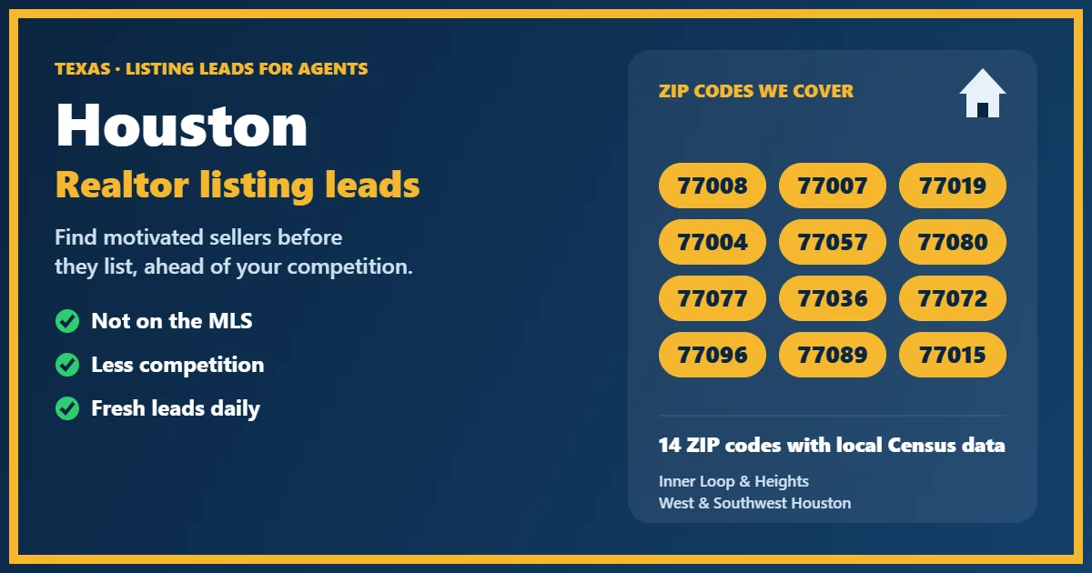 Realtor Leads Houston: listing leads for agents in 14 Houston ZIP codes