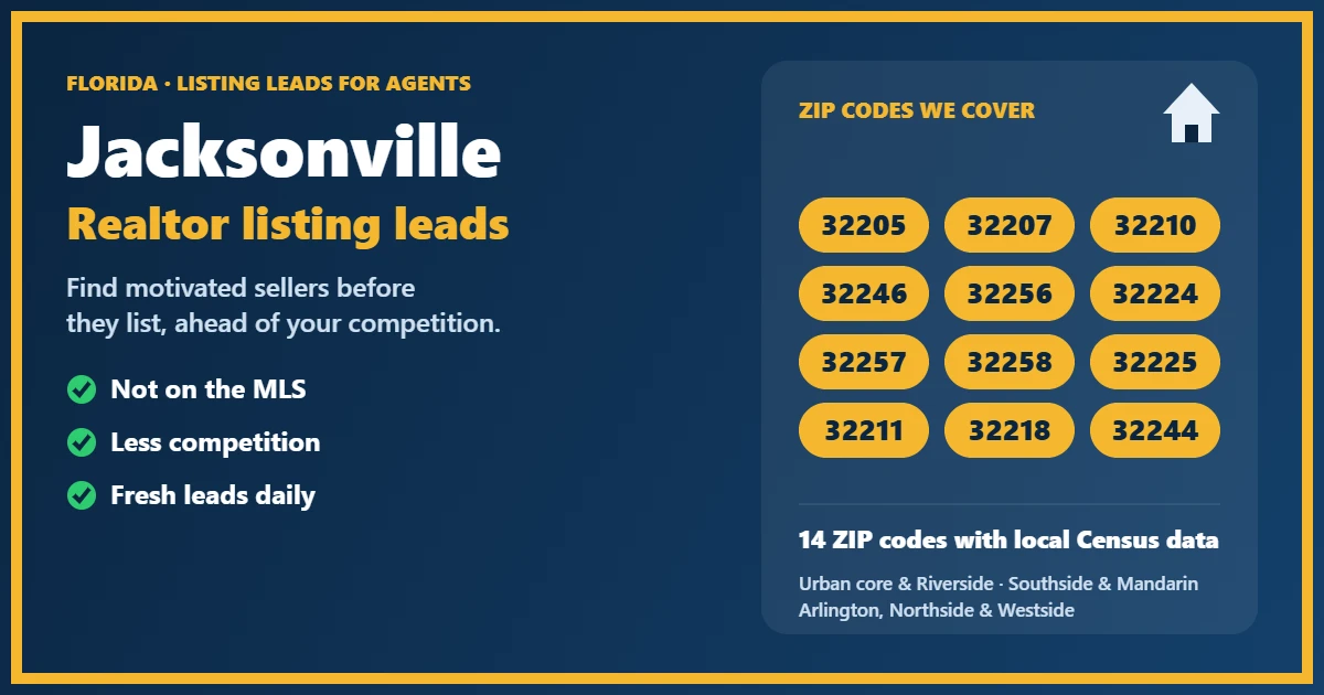 Realtor leads Jacksonville: real estate agent lead generation for 14 ZIP codes