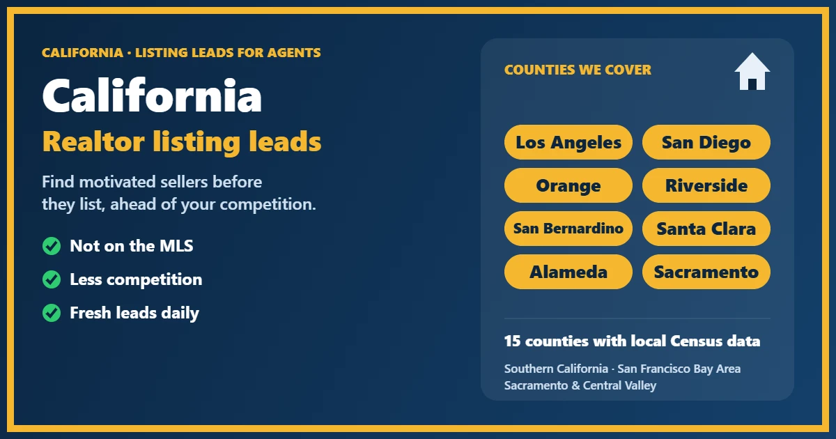 Realtor Leads California: listing leads for agents in 15 California counties