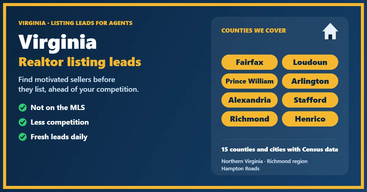 Realtor listing leads Virginia map of counties and cities we cover