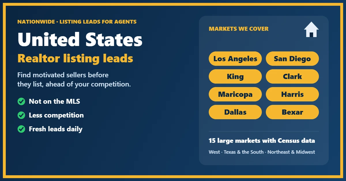 Realtor listing platform map of the major US markets we cover