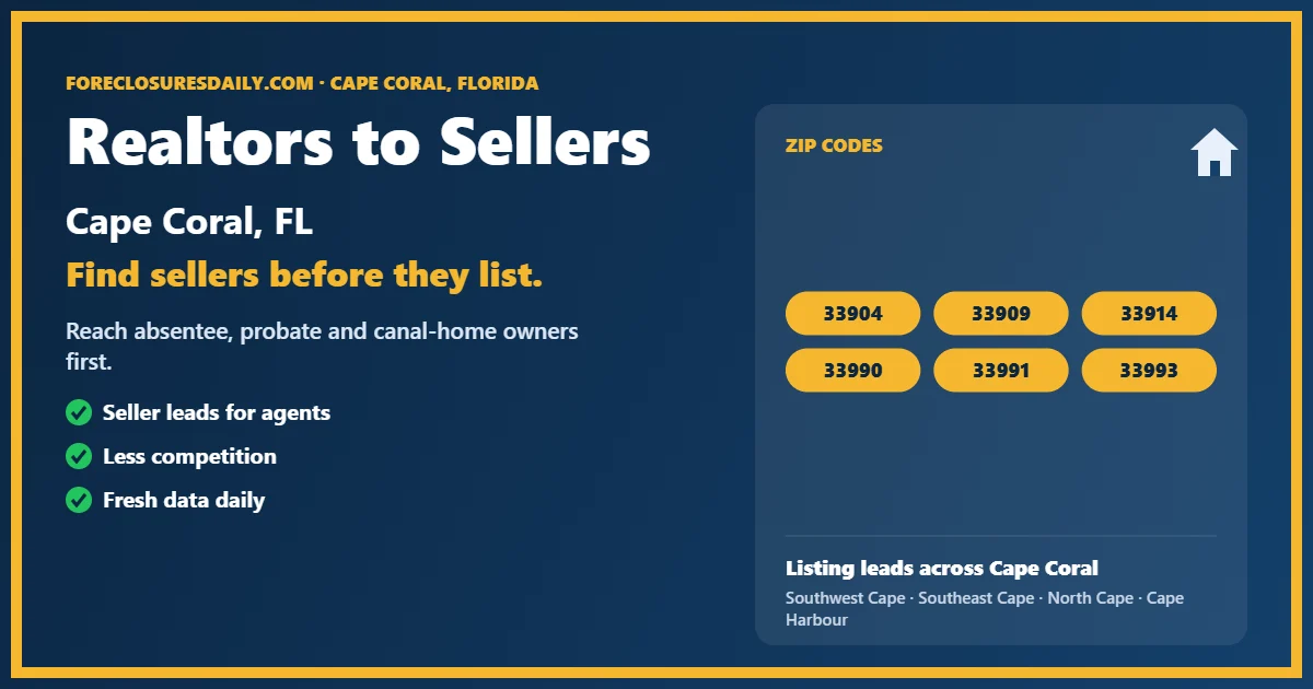Realtors to sellers Cape Coral listing lead guide from ForeclosuresDaily.com