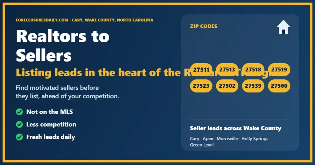 Connecting realtors to sellers in Cary NC guide from ForeclosuresDaily.com