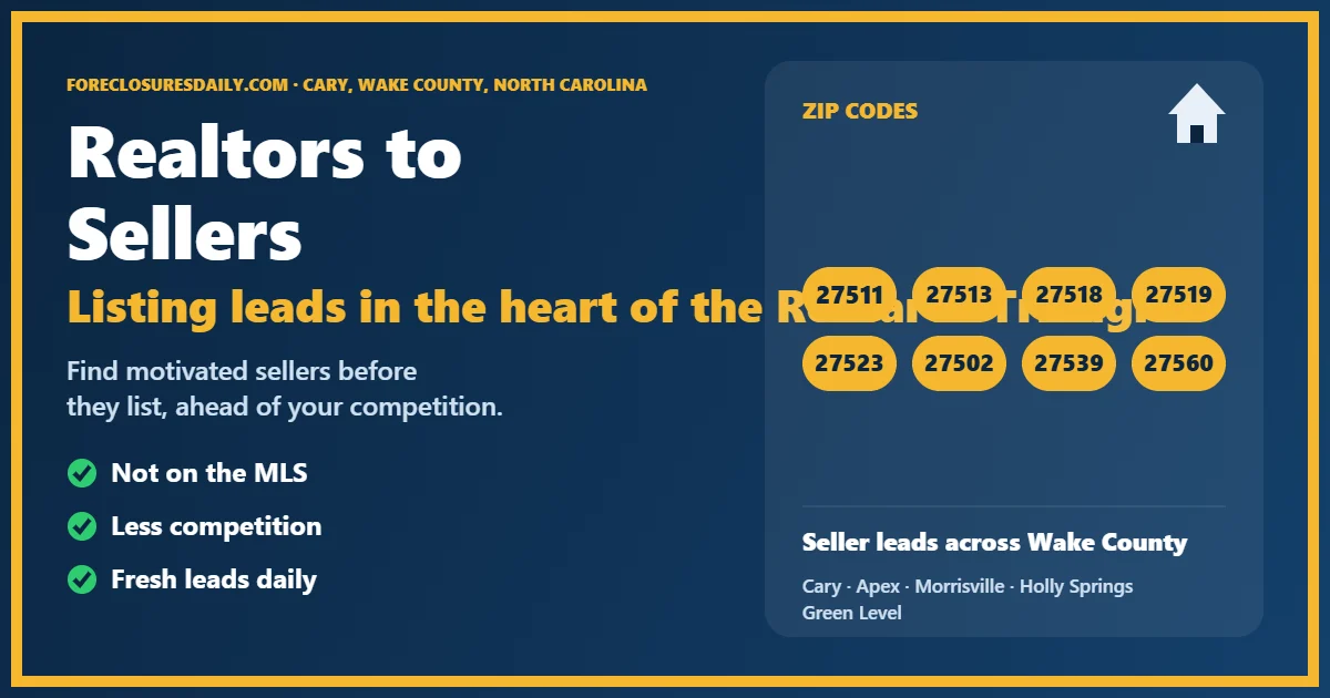 Connecting realtors to sellers in Cary NC guide from ForeclosuresDaily.com