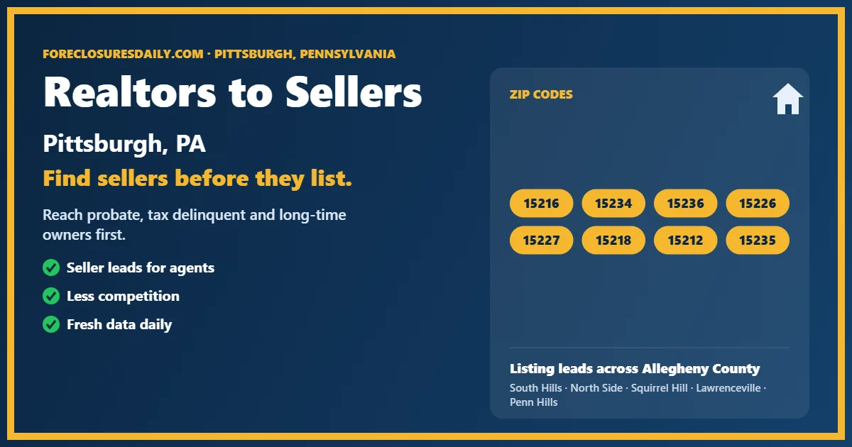 Realtors to sellers Pittsburgh listing lead guide from ForeclosuresDaily.com