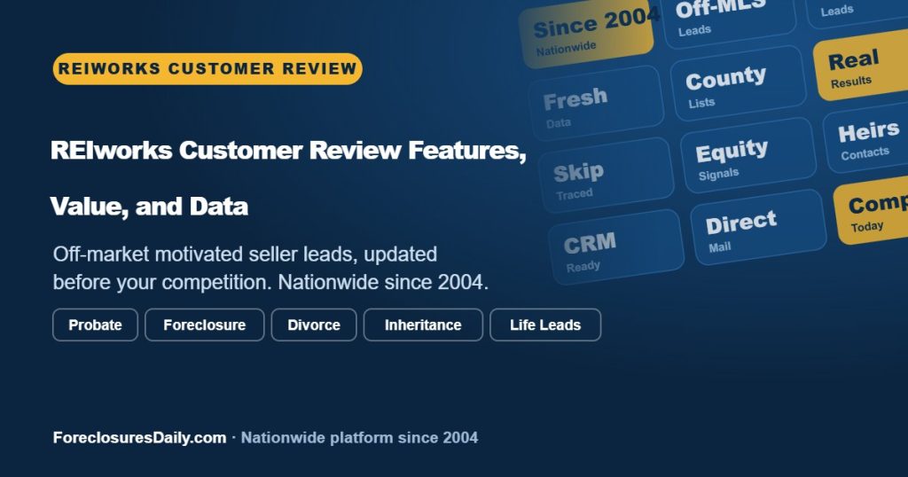 REIworks Customer Review: Features, Value, and Data | ForeclosuresDaily.com
