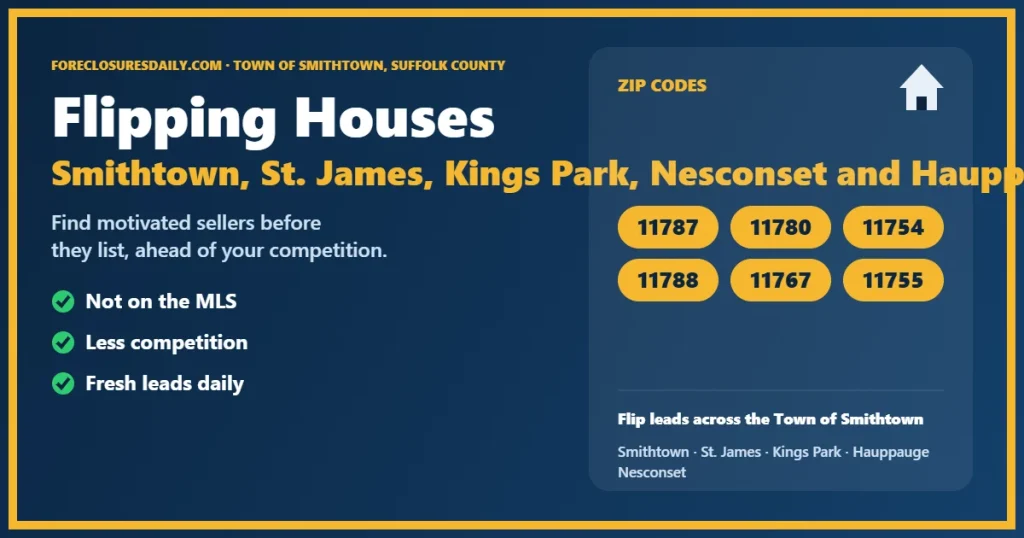 Flipping houses Smithtown NY guide from ForeclosuresDaily.com