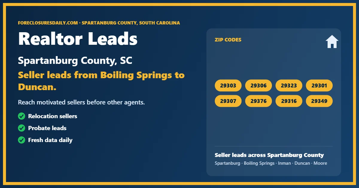 Realtor leads Spartanburg County SC from ForeclosuresDaily.com