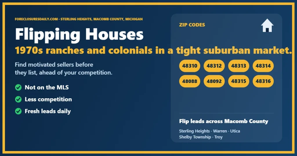 Flipping houses Sterling Heights MI guide from ForeclosuresDaily.com
