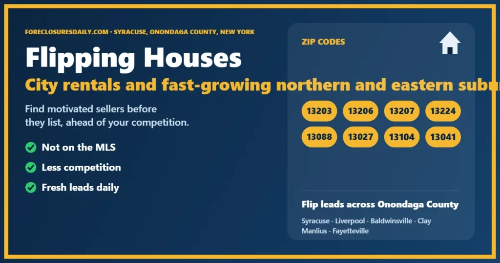 Flipping houses Syracuse NY guide from ForeclosuresDaily.com
