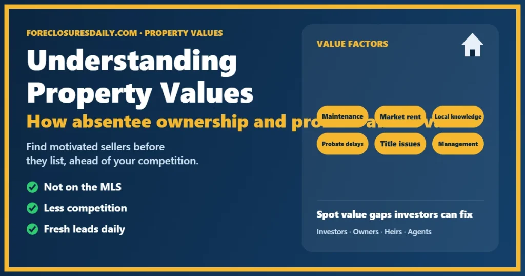 Understanding property values for absentee and probate properties from ForeclosuresDaily.com