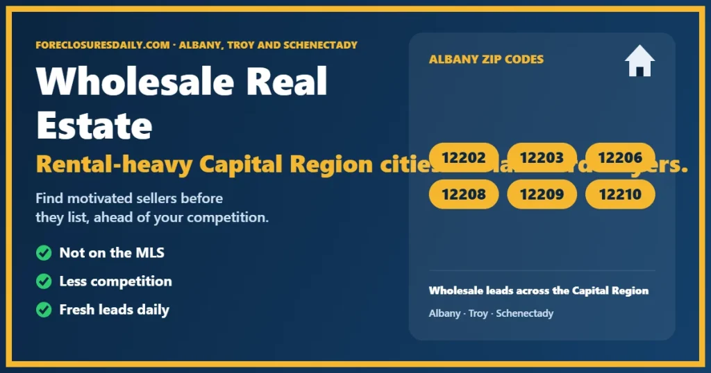 Wholesale real estate Albany NY guide from ForeclosuresDaily.com