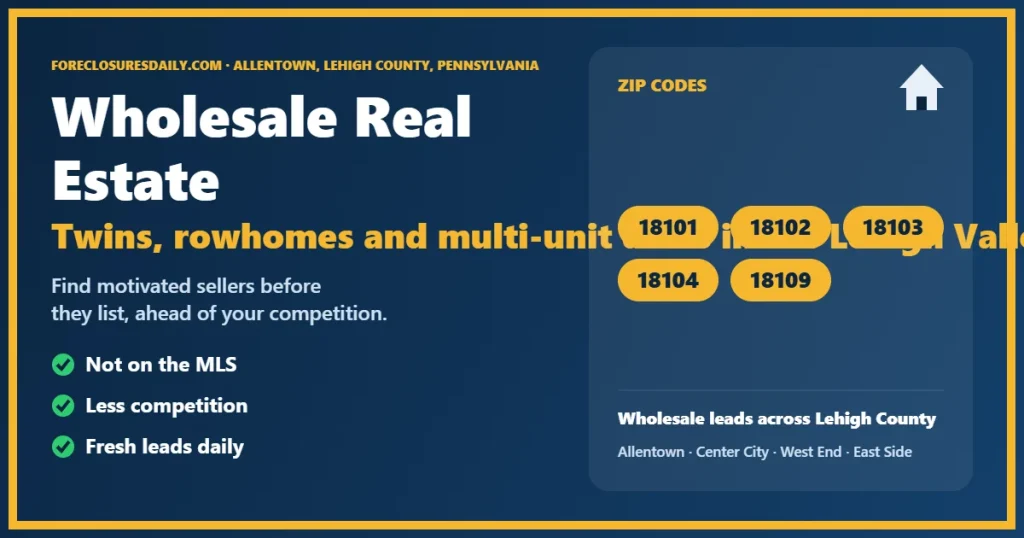 Wholesale real estate Allentown PA guide from ForeclosuresDaily.com